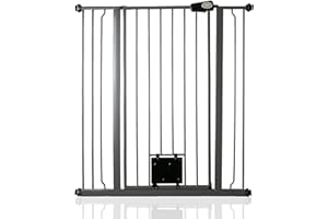 Bettacare Barrière pour Chien avec Chatière Verrouillable, 94.3cm - 101.9cm, Gris Ardoise, Hauteur de 104cm, Barrière de Sécurité pour Animaux Extra Haute avec Chatière pour Chat