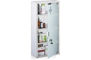 Relaxdays Armoire à Pharmacie, 4 Compartiments, Acier Inoxydable et Verre Opale, H x L x P : 57 x 27 x 12 cm. argentée