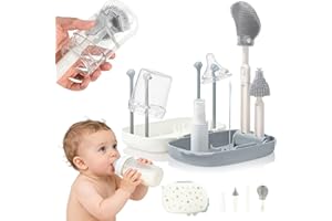 Flaschenbürste Baby Set 6-in-1 – Tragbares Reinigungsset für Babyflaschen mit Silikonbürste, Nippel- & Strohbürste, Trockenständer und Spenderflaschen – Ideal für Reisen (BPA-frei)