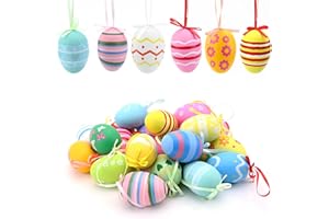 FADCAER 24 Pezzi Uova di Pasqua in Plastica Multicolore Uova Pasqua Finte Appendere Uova di Pasqua Colorate Decorazioni Pasquali per Esposizione Decorativa di Pasqua in Casa Ufficio