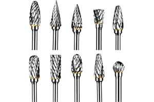 AUROBEST 10 Pezzi Set Frese Rotanti Carburo Tungsteno Professionali, Accessori Trapano Metallo per Intaglio, Lucidatura, Foratura, 3 * 6mm Manufatto Perforazione per Lavorazione Del Legno Fai Da Te