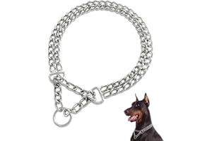 LOS ANDES Dog Chain Collar Metal Martingale Collar No Pull Dog Collar Anti Chew Training Collar Chrome Plated Double Link Dog Collar for Small Medium Dogs(Suitable for Dog Neck:40-47cm)