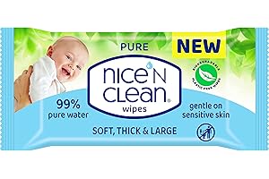 Nice 'N CLEAN - Pure Baby Wipes - Soft, Thick, Large, 99% Water with NatureComfy Fabric, Plastic-free, Biodegradable Wipes, Fragrance-Free (60 Wipes x 1 pack - 60 Wet Wipes)