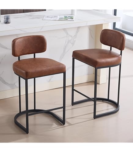 ALPHA HOME Barkruk set van 2 barkrukken met rugleuning, PU-leer