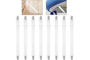 WELHAEPI Bed Sheet Clips - Adjustable Bed Sheet Holder Straps, Elastic Sheet Straps Suspenders Clips, Heavy Duty Sheet Crippers, Sheet Corner Holders Fasteners Straps for Bedding(White, 8 Pack)