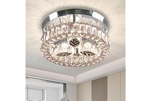 Finktonglan Modern Crystal LED Ceiling Light Flush Mount, 30W Stainless Steel Leaf Crystal Chandelier, Round Ceiling Lamp K9 Crystal Light Fixtures for Dining Room Living Room (Multi Color)
