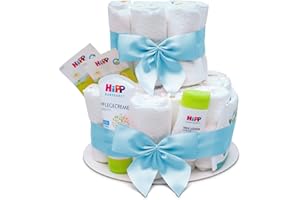 ‎MILABOO MilaBoo® 2-stöckige Windeltorte Junge mit Premiumprodukten I Besonderes Geschenk zur Geburt I Persönliches Babygeschenk zur Taufe und Babyparty (blau)