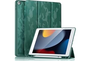 Vobafe Etui na iPada 9. 8. generacji 7. generacji 10,2 cala (model 2021/2020/2019, iPad 9/8/7), elastyczna tylna obudowa TPU, z uchwytem na ołówek, automatyczne budzenie/sen, zielony kamuflaż