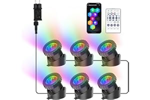 NATPOW Pond Lights Mains, Underwater Lights RGB with APP& Remote Control, Timer Aquarium Light, IP68, Multiple Scene Lighting, Submersible, for Aquarium, Garden, Yard, Pool, Fountain (6-in-1)