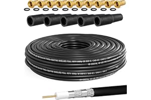 HB-DIGITAL 50 m kabel koncentryczny SAT HQ-135 PRO w zestawie 5 x tulejki gumowe + 10 x wtyk F pozłacany gratis | kabel antenowy satelitarny 4-krotnie ekranowany | do DVB-S/S2 DVB-C/C2 DVB-T/T2 DAB+