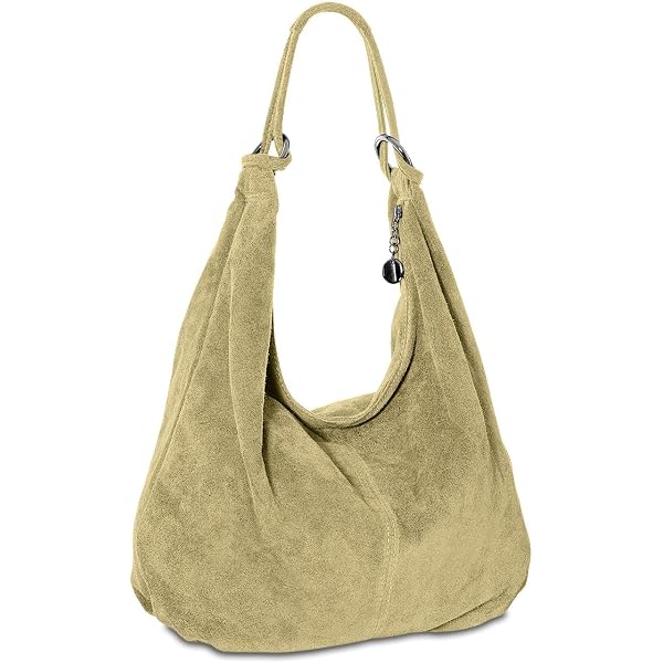 OBC Damen XXL Wildleder-Shopper Tasche – 43x34x12 Cm, Mit Reißverschluss, Schultergurt, Made In Italy (Apfelgrün)