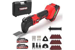 TEENO Cordless Oscillating Multi-Tool,Multifunction Oscillating Multi Tool with 20V 2.0Ah Lithium-Ion,8500-21000 RPM,6 Variable Speed,4° Oscillation Angle,for Sawing, Cutting, Sanding (Two Batteries)