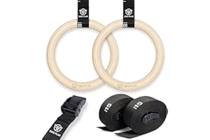 ‎ERIC FLAG Eric Flag Turnringe Holz für Calisthenics, Gymnastik, Crossfit - Gymnastikringe mit Olympischen Maßen, Durchmesser 28 mm, 300 kg max, Abgestuften und Verstellbaren Aufhängegurten, Home Fitness