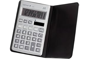 ‎GENIE Genie 330 10-stelliger flacher Taschenrechner (mit Dual-Power (Solar und Batterie); Inkl. Schutzetui) silber