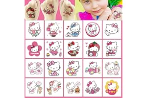 LANSEEDE 20 Pcs Hello Kitty Temporary Tattoos Stickers Birthday Party Supplies Anime Cartoon Fake Tattoos Stickers Party Favors for Kids Boys Girls