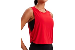 CRZ YOGA Donna Cotone Sportivo Crop Canotta Tank Top Shirt Senza Maniche Fitness Palestra