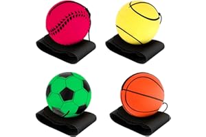 AHQIZFX 4 Stück Handgelenk Return Ball Mit Schnur - Springball für Kinder und Erwachsene - Gummi Rebound Ball für Spielen und Handgelenkübungen