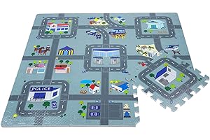 Leo & Emma Tappeto di Gioco Puzzle Strada Città di 9 Pezzi a 30 x 30cm, Nuovo Modello (Polizia)