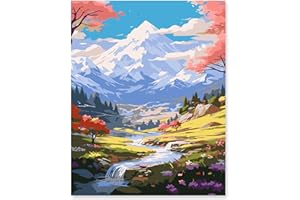 EFOTIML Kit di pittura a numeri per adulti principianti e bambini età 8-12, 1 pezzo 16 x 20 Canvas per Kit di pittura per adulti in scatola colorata (senza cornice) - Montagne di neve Rios Largos