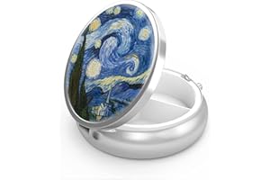 HION Pillendose 3 Fächer Medizin Organizer - Tragbare Pillendose für Tasche oder Geldbörse - Dekorative Metall Medizin Vitamin Organizer - Einzigartiges Geschenk (Van Gogh Sternennacht)