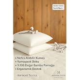 Harmoni Textile%100 Doğal Bambu Pamuk Dolgulu Yastık, Beyaz, 50x70 cm, OEKO-TEX Sertifikalı, Ergonomik Destek, 2'li Paket