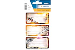 Herma 5589 de nom Manche Étiquettes pour l'école, motif Monde All vaisseau spatial, format 7,6 x 3,5 cm, pailletés, contenu : 6 étiquettes par paquet