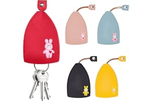HERLLD Car Key Case for Men Women,5 Pcs Pull Out Leather Key Holder Pouch,PU Car Key Wallets Housekeeper Key Sleeve Cartoon Key Organiser for Storing Keys