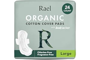 Rael Compresas para mujer, funda de algodón cellulose orgánico, compresas menstruales con alas, cuidado femenino, servilletas sanitarias, gran absorción, sin perfume (grande, 24 unidades)