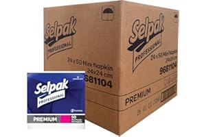 Selpak Professional Paper Napkins, 1200 Sheets, 24 Pack White Napkins 24cmx24cm 2ply Paper Serviettes, Cocktail Napkins Small, White Paper Napkins Disposable Party, Absorbent and Soft Party Napkins