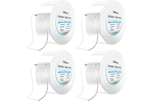 DADAPANGHU Nastro Biadesivo Extra Forte Trasparente, 12M Nano Tape, Multifunzione non Lascia Tracce Riutilizzabile, Per Tappeti, Cornici Fotografiche, Pareti, Interni ed Esterni (3 Meters*4 Rotolos)
