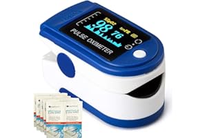 Oxygen Saturation Monitor GENERISE Pulse Oximeter for Adults & Children - Blood Oxygen Monitor with Large Clear OLED Display - Features SPO2 & PR Detection for Fast, Accurate Results PLUS Wipes