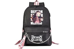 Yumenam Unisex Anime Mochila con Puerto de Carga USB Demon Slayer Kimetsu no Yaiba Kamado Nezuko 'Demon Slayer' Letras Estampado Mochila de Viaje Bolsa Portátil School Bag Bolsa para Laptop