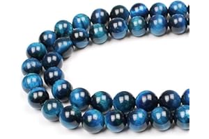 MJDCB Round Stone Beads 10mm Sky Blue Tiger Eye Stone Loose Gemstone Beads for Jewelry Making Bracelet Necklace 35pcs