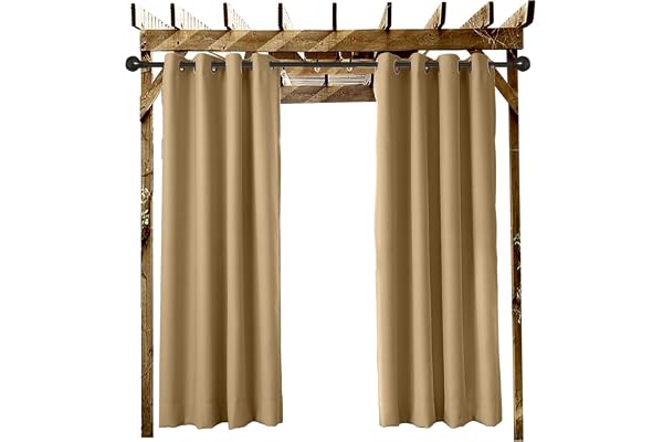 ChadMade Rideau Extérieur Imperméable Blé L 132 x H 213 CM, Rideau a Oeillets (Passe-Fil) pour Facade Avant de Pergola Cabana pour Couvrir Le Quai Gazebo et L'accueil de la Plage (1 Panneau)