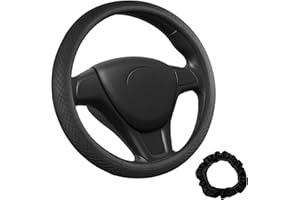 Musiook 1PCS Soft Leather Steering Wheel Covers, Anti-Slip and Breathable Car Steering Wheel Cover, Universal Size 37-38cm (14.5-15in), Stylish Non-Slip Protection, Comfortable and Durable, Black