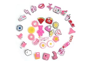 FINEASY 35 Stück Rosa Schuh-Anhänger, Cartoon PVC Schuhzubehör, Schuhanhänger für Clogs, Kinder, Jungen, Mädchen