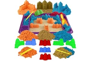 Toyana 13 PCs Play Sand for Kids, 3 x 250g Colourful Magic Sand, Sandcastle Building Kit Mess Free Non-Sticky Construction Set, Tray Castle Moulds Tools Creative Sensory Gift Toy for Children Ages 3+