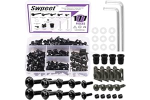 Swpeet 177Pcs 2 Sizes M5 M6 Motorcycle Fairing Bolt Assortment Kit, Motorcycle Windscreen Screws Fasteners Fixing Sportbike Bolts Fairing for All Models & Years Sport Bikes (Black)