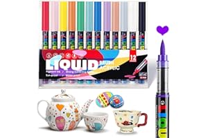 Caelura 12 Farben Porzellanstifte Spülmaschinenfest, Porzellanfarbe Spülmaschinenfest für Keramik Bemalen, Glasmalstifte, Keramik Stifte für Glas Stein Tassen Porzellan Bemalen