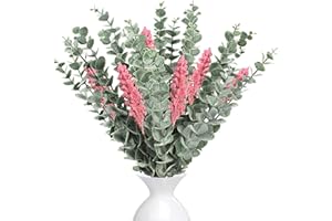 LWAIX Hojas de Eucalipto Artificial Tallos Artificiales de Eucalipto 22pcs y 6pcs Lavanda para Decoración de Hogar Oficina Bodas (Paquete A)