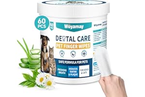 Woyamay Dogs Teeth Cleaning Wipes, 60 Counts Dog Dental Wipes, Dog Plaque Remover for Teeth & Reducing Tartar for Cat and Dog, Disposable Gentle Breath Freshener Dental and Gum Care Finger Pet Wipes
