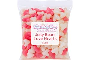 MYCANDYSHOP Jelly Beans Love Heart Sweets - 500g Mother's Day & Valentines Day Sweets Made in the UK Great for, Anniversaries, Wedding Favours & Valentines Day Gifts For Her & Him
