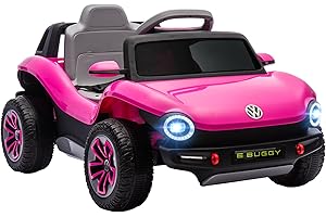 AIYAPLAY Coche Eléctrico para Niños de +3 Años, Volkswagen E-Buggy, Coche de Batería 12V, con Mando a Distancia 2,4 G, Ruedas con Suspensión, Faros LED, Música, USB, Motor Doble, Rosa