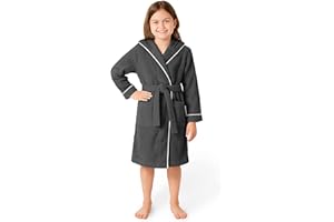 LAYNENBURG Premium Bathrobe for Children and Teenagers with Hood - 100% Cotton - Oeko-Tex Standard 100 - Fluffy Terry Cloth - Sizes 110 to 176