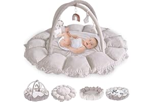 HB.YE 5 w 1 Siłownia Noworodka Wielofunkcyjna,Siłownia dla niemowląt z 5 zabawkami,Mata do zabawy dla dzieci Ewolucyjna siłownia Noworodka Siłownia Dzieci Tummy Time,Antypoślizgowa Zagęszczona