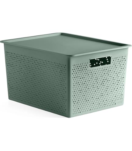 Scatola Di Stoccaggio Rotho Country 28L | In Plastica PP Senza BPA | Look Rattan Grigio Antracite | Per Giocattoli, Cucina, Bagno - Foto 9