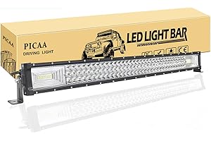 PICAA LED Light Bar 7D Tri-Row 32in 405W Spot Flood Combo Beam LED Work Lights for Car Truck Offroad Driving Lamp SUV UTE 4WD 12V 24V Waterproof 6000K