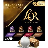L'OR Espresso Coffee Breakfast Collection | 40 Capsules | Amazon Exclusive | Intensities 8, 10 &amp; 13, Variety Pack of 4 Flavor
