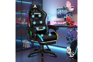 ALFORDSON Chaise de Gaming avec Éclairage LED, Chaise de Jeu de Course avec Massage, Chaise Ergonomique avec Support Lombaire, Chaise Longue avec Repose-Pieds, Dossier à Levier 90-150°, Noir