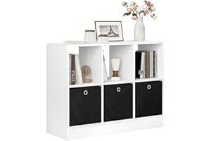 ‎WOLTU WOLTU Bücherregal mit 3 Schubladen aus Vliesstoff, Standregal mit 6 Fächern, Würfelregal für Schlafzimmer Wohnzimmer Arbeitszimmer Büro, Weiß, 80x60x30 cm, SK033ws